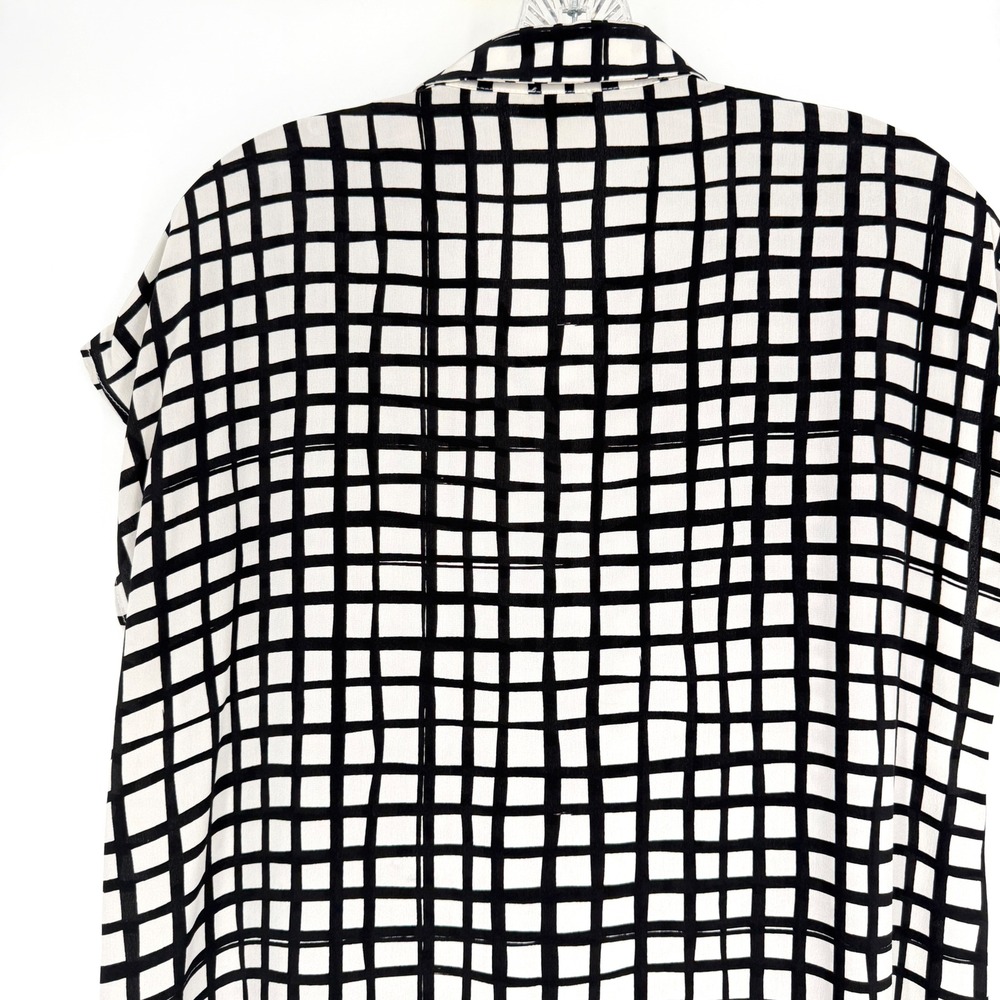 WHIT Sutton Shirt Dress Silk Black White Grid Print Maxi Short Sleeve Size M - Picture 12 of 16